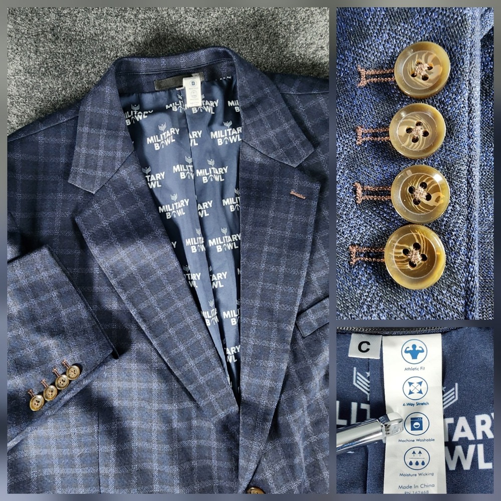 State & Liberty Blazer Size C 66R Navy Windowpane Custom Military Bowl Liner